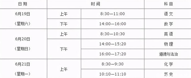 2021陕西中考时间安排表公布