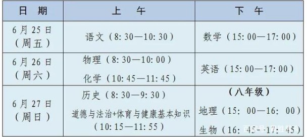 2021年福建中考时间须知