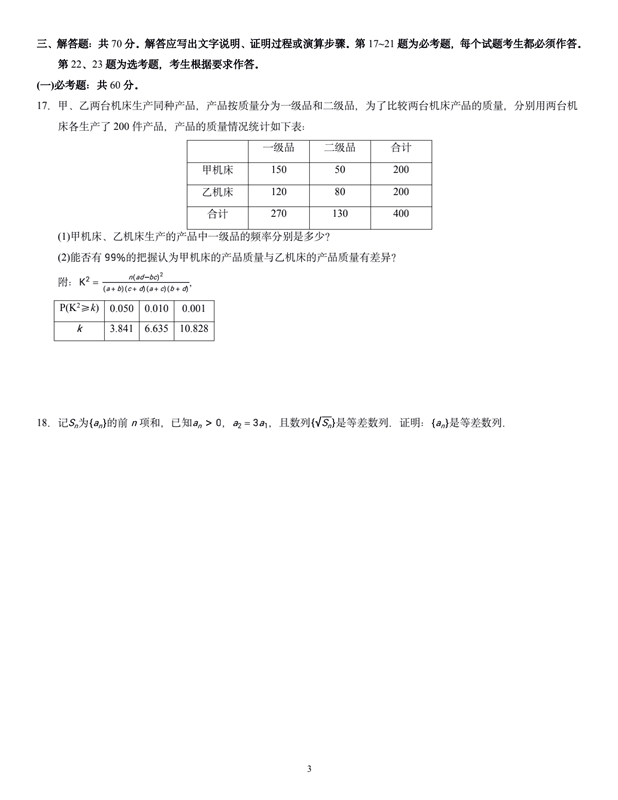 2021年广西高考文科数学题目