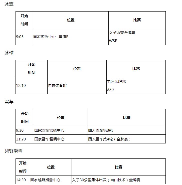 北京冬奥会2月20日赛程安排最新