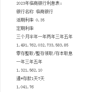 临商银行2023年存款利率表