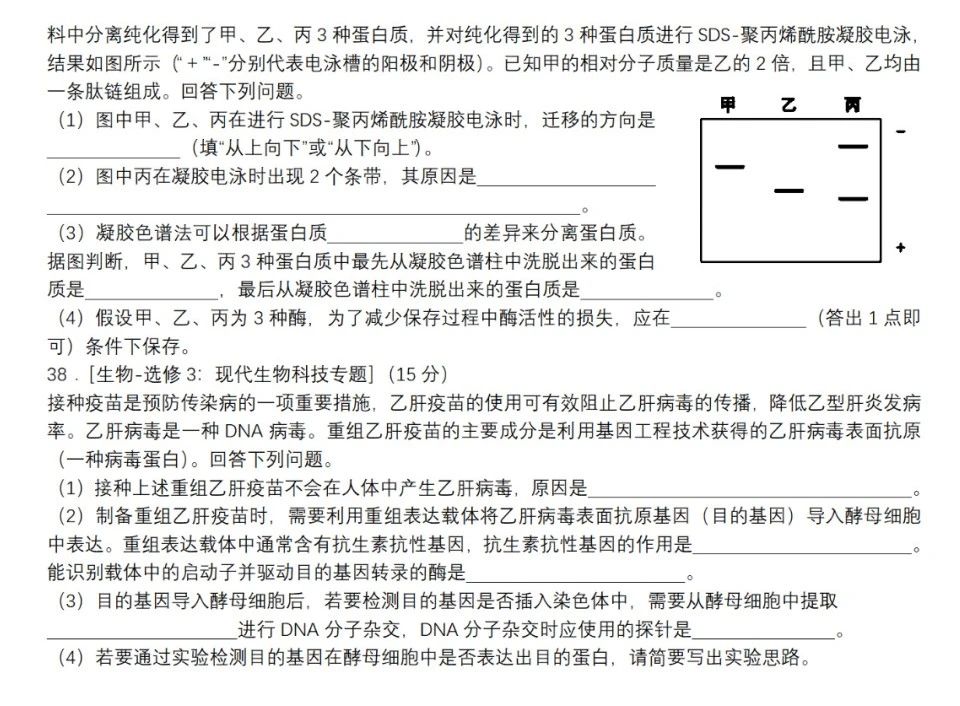 2023年全国甲卷高考生物试题+答案