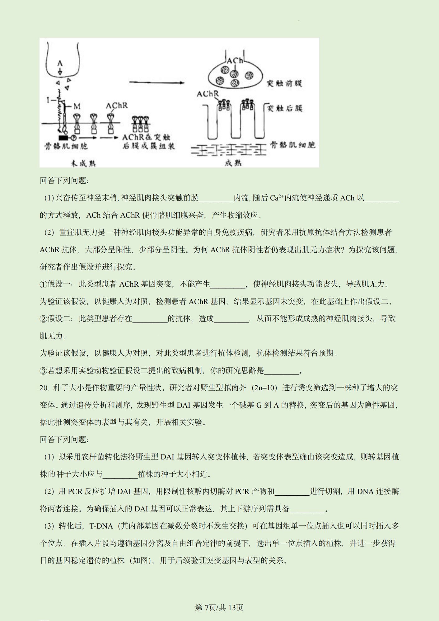 2023广东高考生物试题及答案