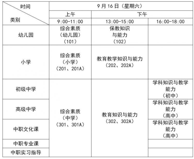 2023下半年上海中小学教资考试时间表