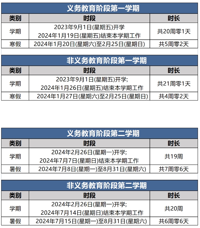 北京2023—2024学年度中小学寒暑假时间出炉