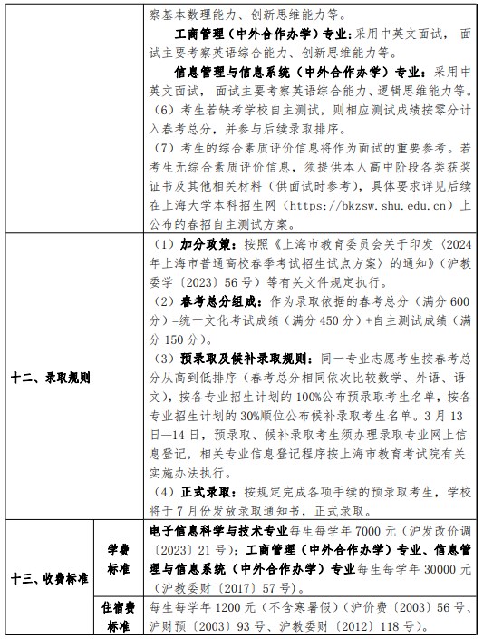 2024上海大学春季高考招生简章