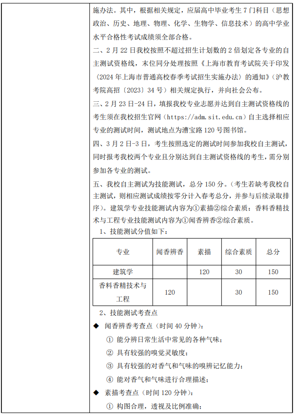 上海应用技术大学春季高考招生简章(2024)