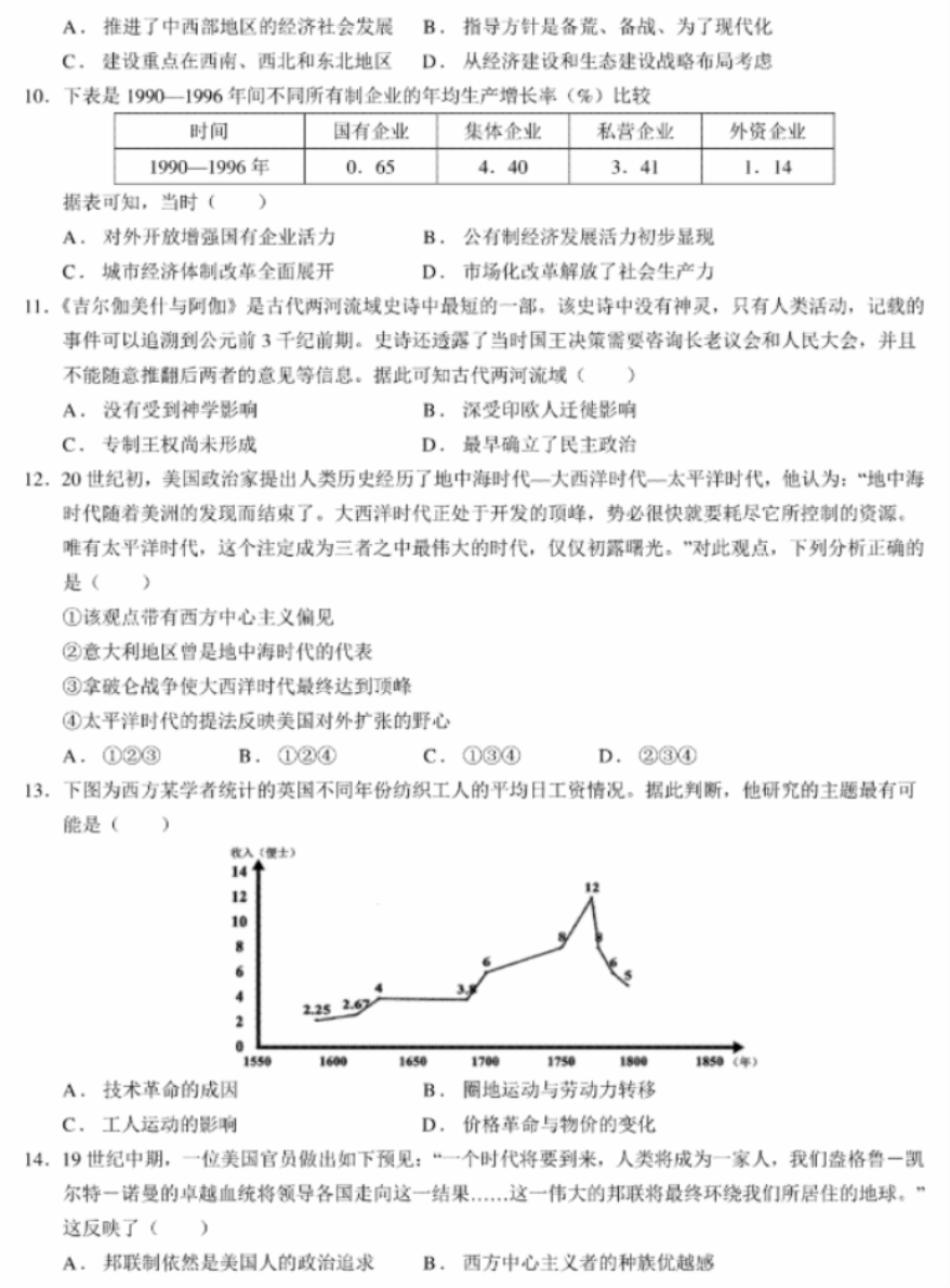 2024年1月九省联考历史考前猜想卷试题与答案