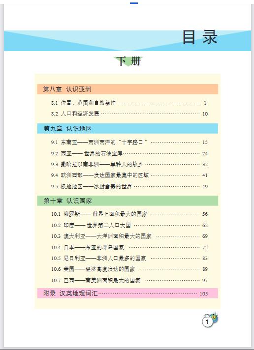 晋教版初中七年级下册地理电子课本