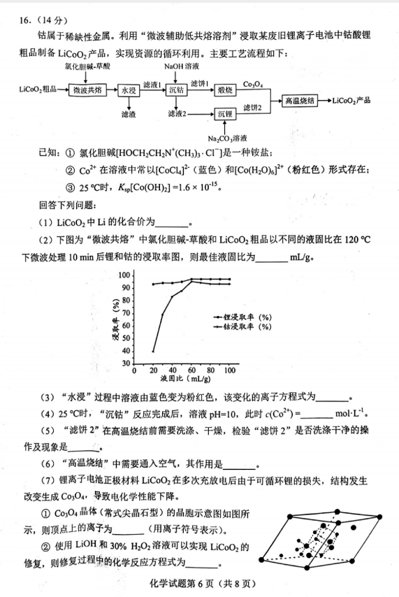 贵州2024九省联考化学试题