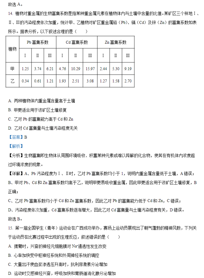 2024九省联考广西新高考生物试卷含答案