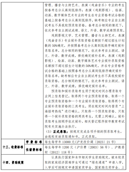 2024上海戏剧学院春季高考招生简章