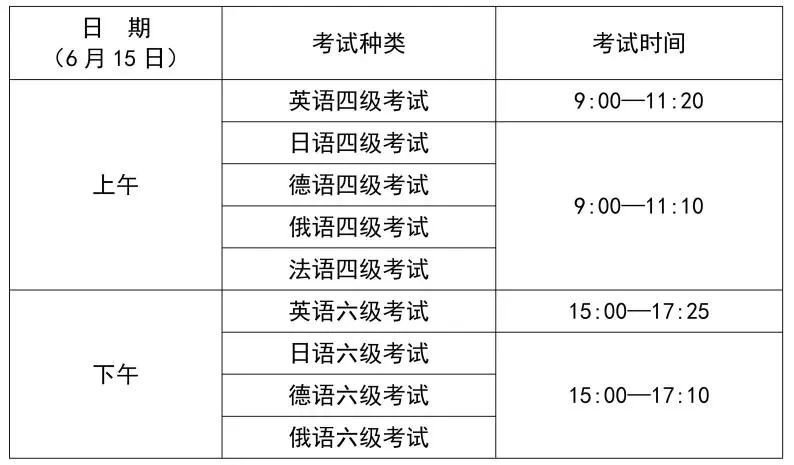 大学英语四六级考试时间2024年上半年