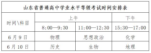 高考2024时间表山东