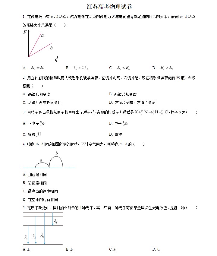 2024年物理高考真题含答案