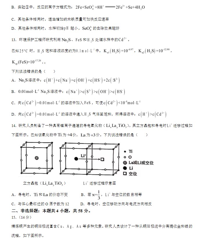 2024安徽高考化学试卷真题