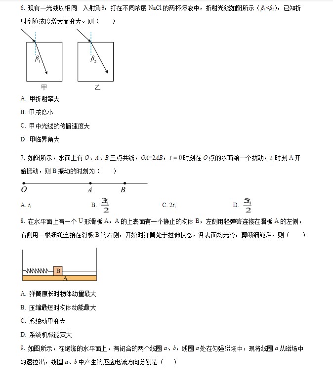 2024年江苏省高考物理试题及答案