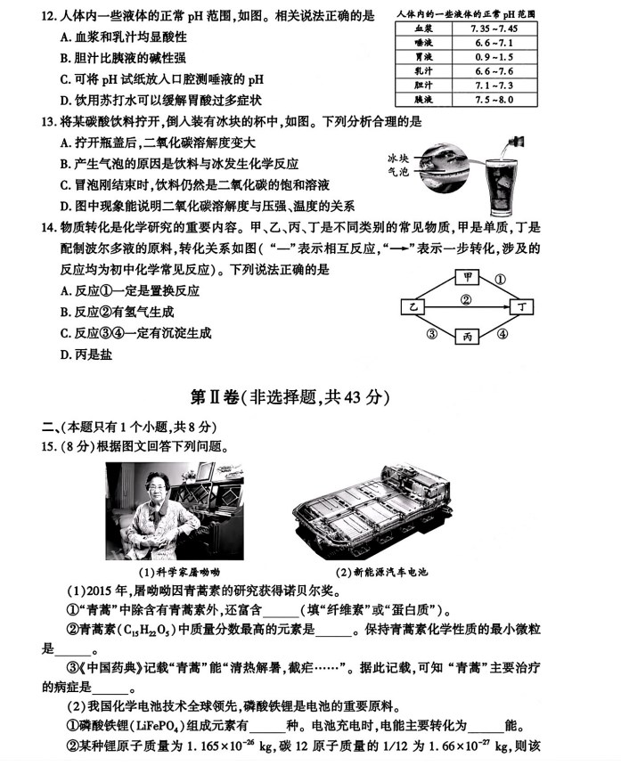 2024年四川成都中考化学试题及答案