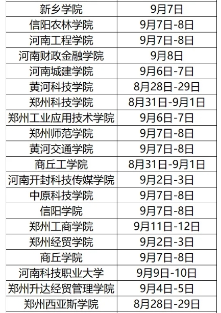 河南各大学2024年开学时间表