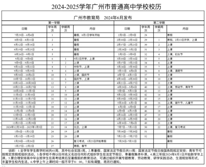 2024广东各地中小学秋季开学时间