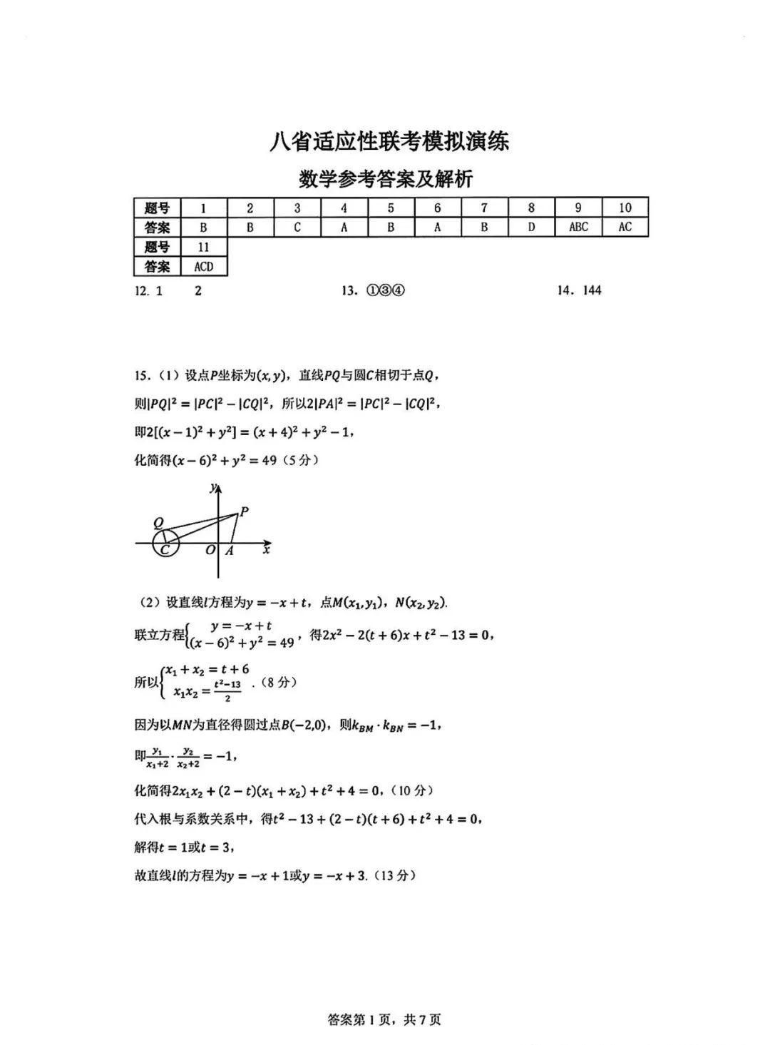 八省适应性联考模拟演练数学考试试题