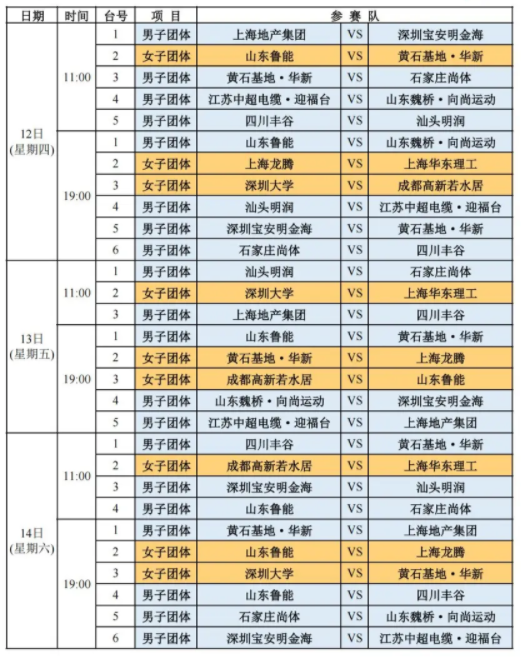 2024乒超联赛第一阶段赛程表