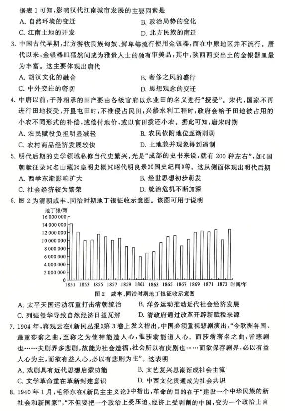 2025届高三第一次八省联考(T8联考)历史试题