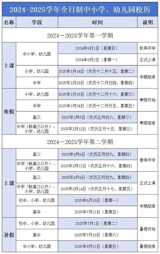 2025福州市寒假放假时间及春季开学时间