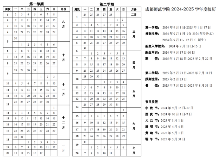 2025年成都师范学院寒假放假时间