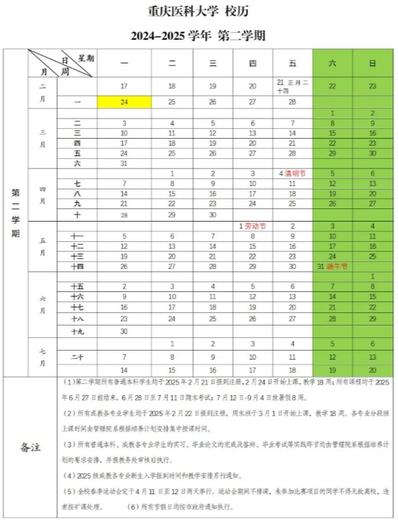 2025年重庆医科大学寒假时间及开学时间