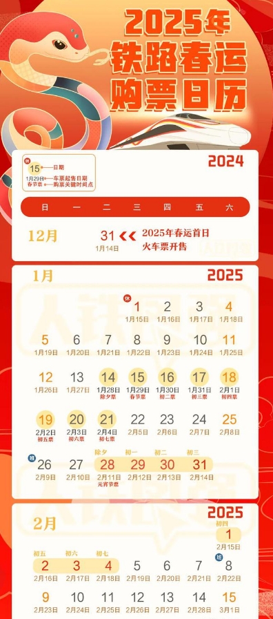 2025年春运购票日历