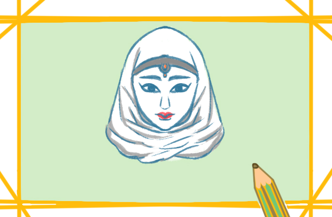 美丽的阿拉伯女性上色简笔画原创教程步骤图