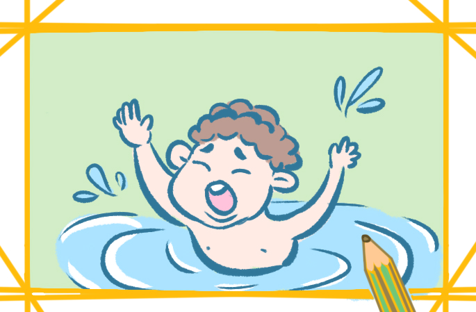 夏天小孩溺水上色简笔画图片教程步骤