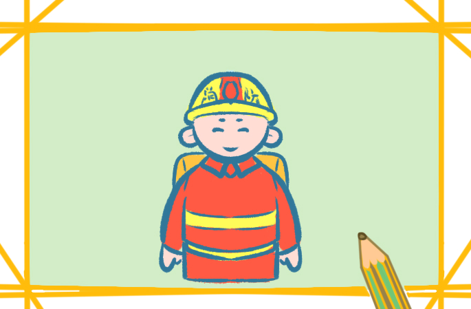 可爱的消防员上色简笔画图片教程步骤