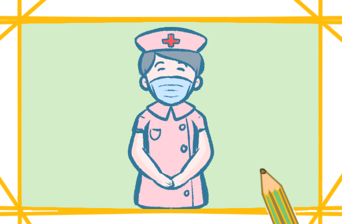 粉色的护士上色简笔画图片教程步骤