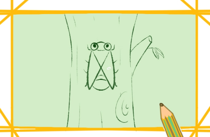 树上的蝉上色简笔画原创教程步骤图