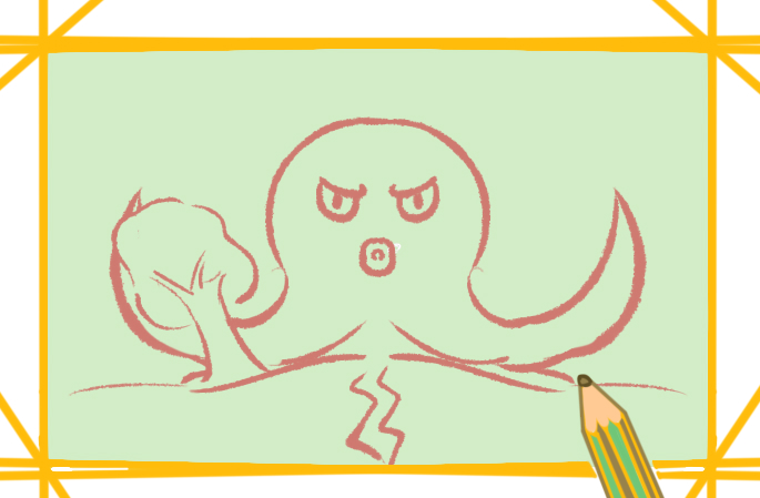 巨大的章鱼上色简笔画图片教程步骤