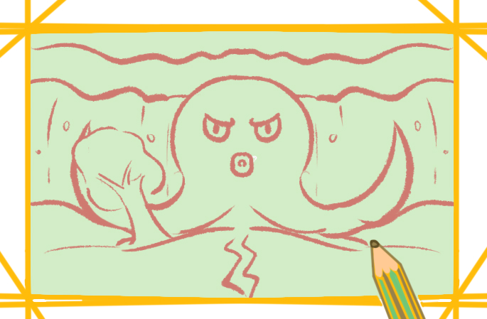 巨大的章鱼上色简笔画图片教程步骤