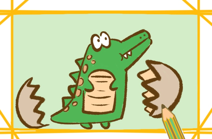 超可爱的鳄鱼上色简笔画原创教程步骤图