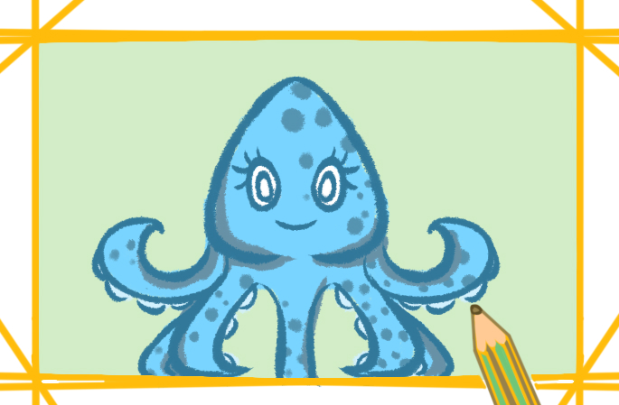 海洋里的章鱼上色简笔画图片教程步骤