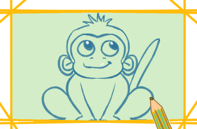 聪明的猴子上色简笔画原创教程步骤图