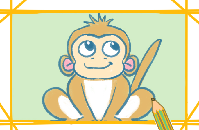 聪明的猴子上色简笔画原创教程步骤图