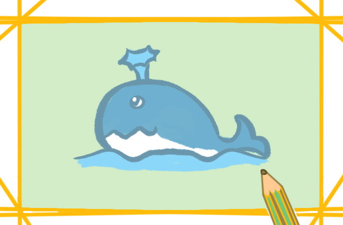 喷水的蓝鲸上色简笔画图片教程步骤