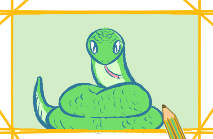 漂亮的绿蛇上色简笔画图片教程步骤