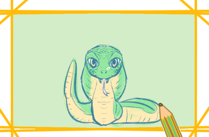 漂亮的绿蛇上色简笔画原创教程步骤图