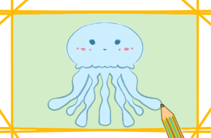 淡蓝色水母上色简笔画图片教程步骤