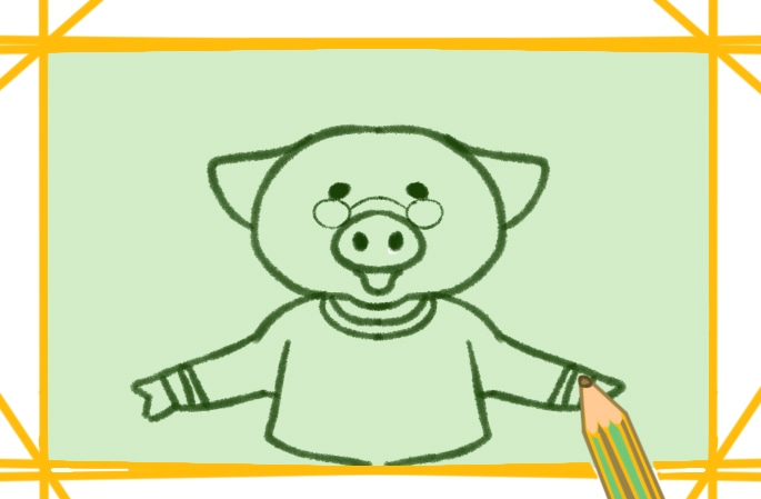 近视的卡通小猪简笔画教程步骤图片