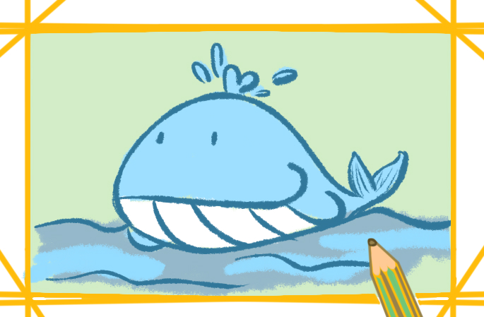 蓝色鲸鱼上色简笔画图片教程步骤
