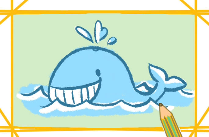 微笑的蓝鲸上色简笔画图片教程步骤
