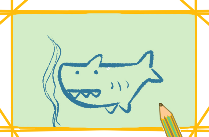 呆萌的鲨鱼上色简笔画图片教程步骤